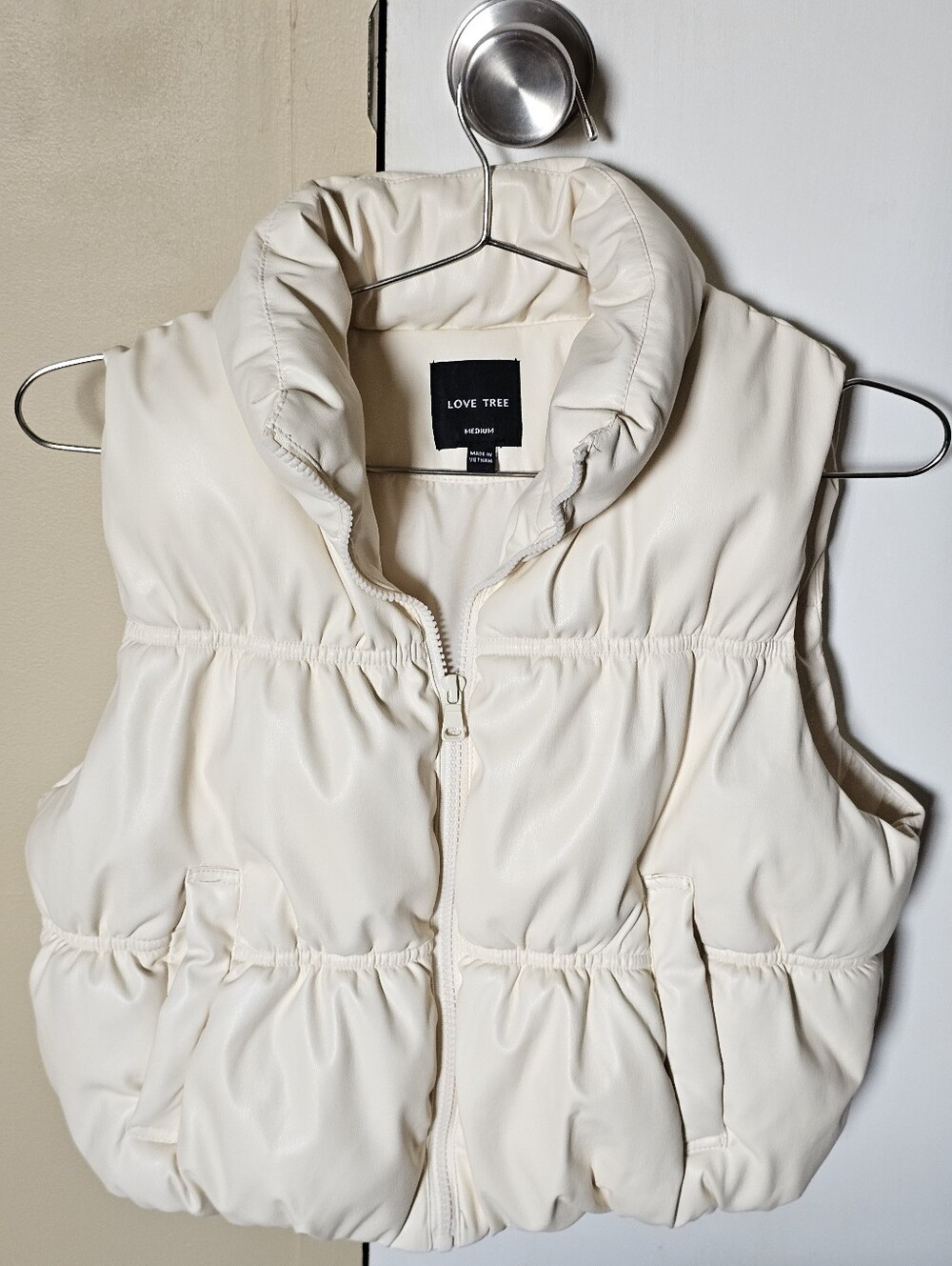 Kids Full Zip Puffer Vest by Love Tree Medium - White / Cream with Side Pockets
